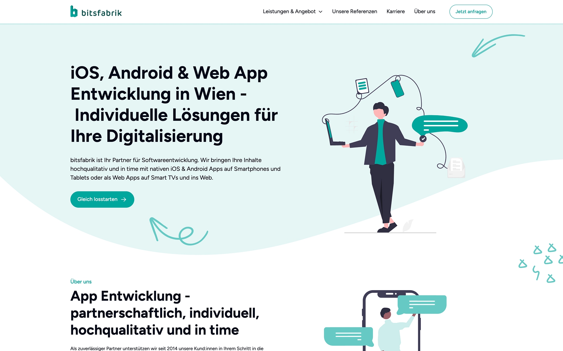 Website preview of bitsfabrik featuring the text "Wir produzieren individuelle Lösungen für Ihre Digitalisierung".
